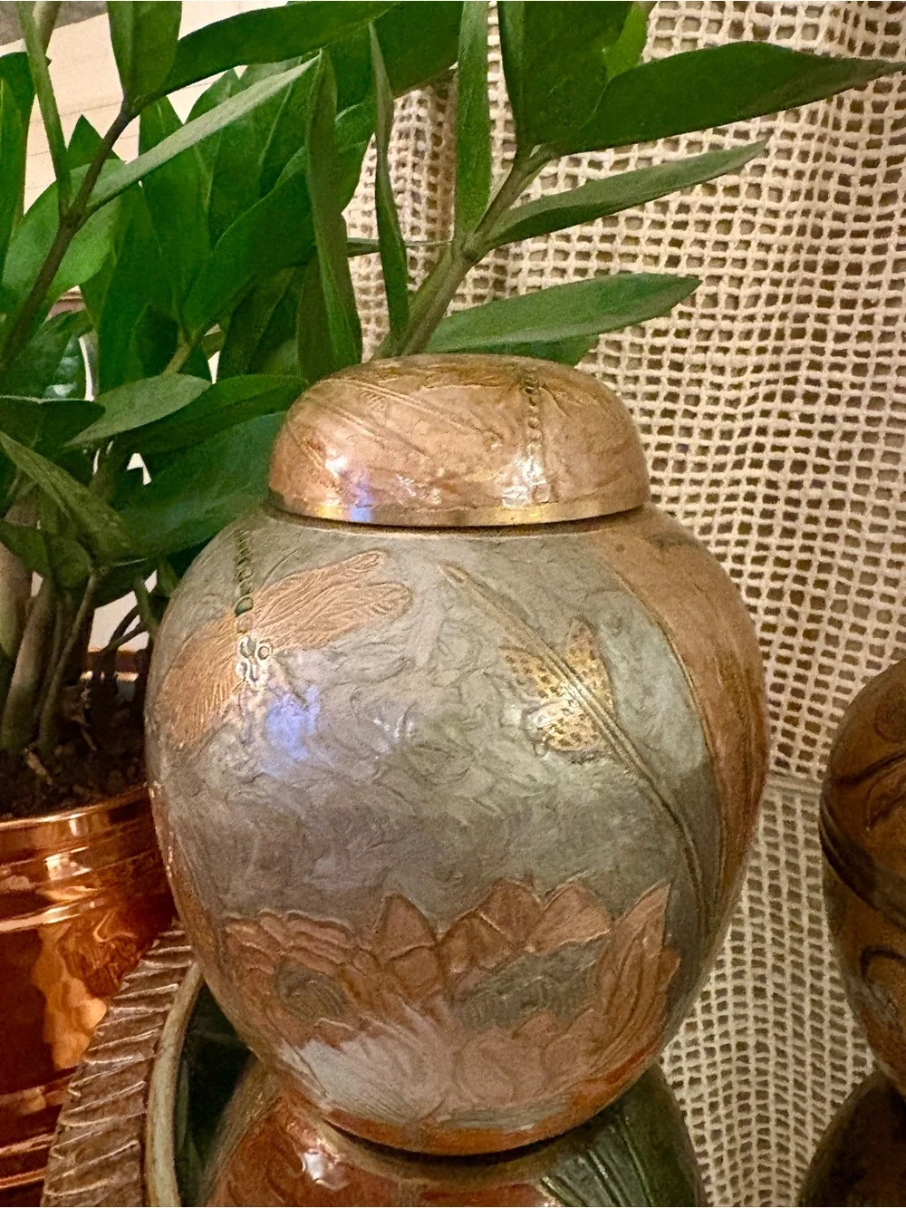 Pair of Vintage Hand-Painted Cloisonné Ginger Jars